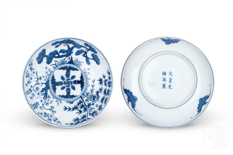青花岁寒三友纹盘